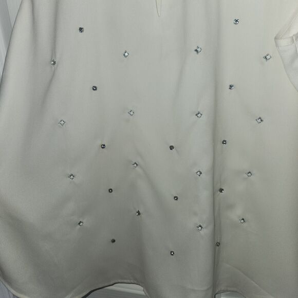 NWT Ann Taylor Vintage 90s Y2K Cream Rhinestone Bead Embroidered Shell Top XL - Picture 3 of 6